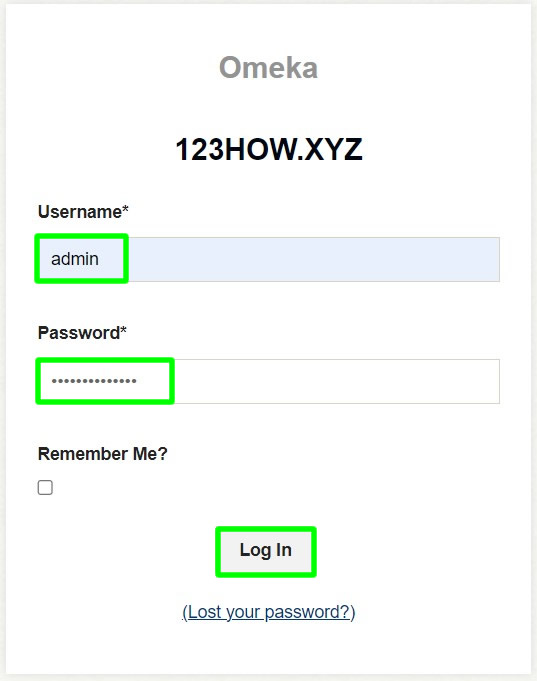 login omeka websige admin account username and password
