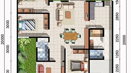 Lingkar Warna Denah Rumah Minimalis Ukuran 12x20 Meter 4 Kamar Tidur 1 Lantai Tampak Depan