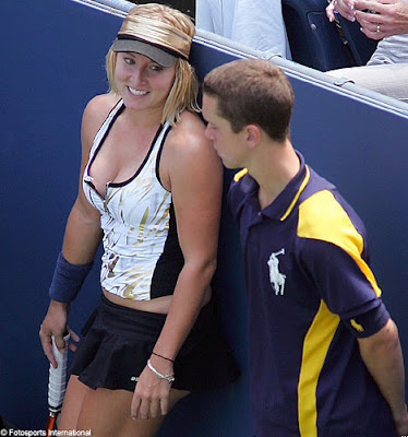 Picture showing a boy totally distracted by Bethanie Mattekin US Open