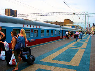 Moscow’s Yaroslavskij Station. Our group embarking