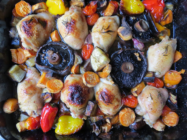 Chicken Thighs Traybake Roasted Vegetables 