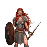 Boudica, the warrior queen of the Iceni, awaits the Romans with a sword and shield.