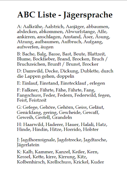 Ausarbeitung in PDF-Datei: ABC Liste - Jägersprache
