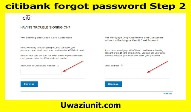 citibank forgot password Step 2