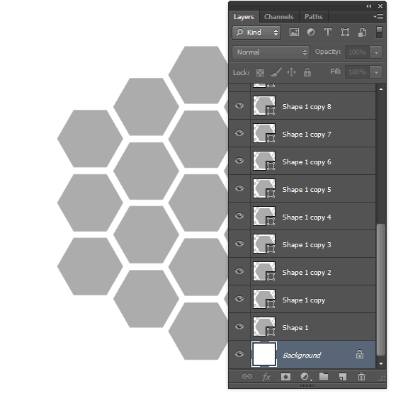 Duplicate the hexagon layer as many as you want to create a honeycomb.