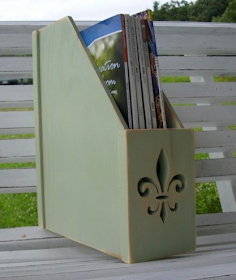 magazine file, green, wood