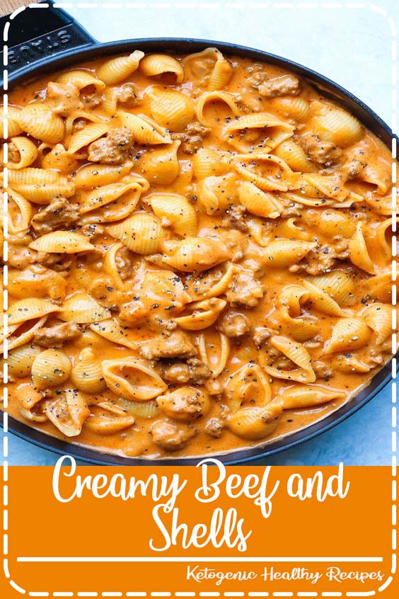Creamy Beef and Shells - A quick/easy ground beef recipe, this is a pasta dish that will be on your dinner table all week long! So creamy and so comforting!