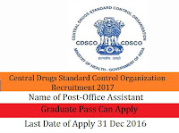 Central Drugs Standard Control Organization Recruitment 2017 For Office Assistant Post