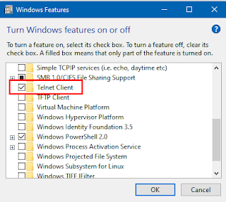 Beri Centang untuk Mengaktifkan Fitur Telnet Windows 10