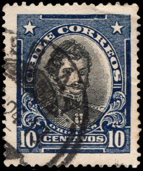 Chilean Postage Stamp CL-131a Bernardo O'Higgins 10 centavos 1917