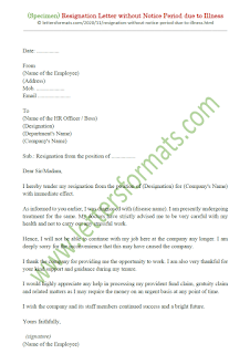 resignation letter without notice period due to illness