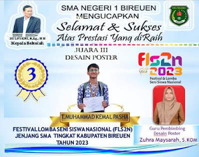 SMA Negeri 1 Bireuen Meraih  8 (Delapan)  Juara Pada Festival Lomba Seni Siswa Nasional (FLS2N) Jenjang SMA Tingkat Kabupaten Bireuen  Tahun 2023