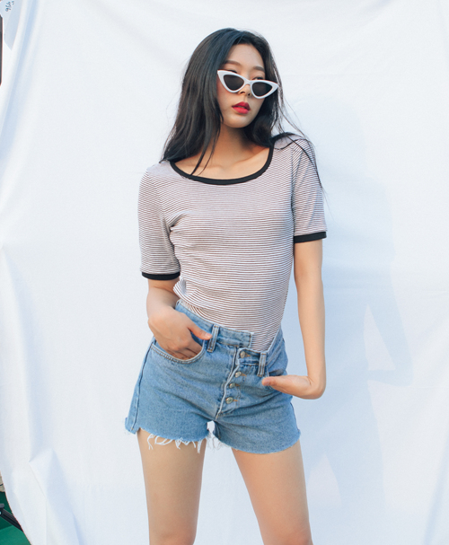 High Waist Button-Up Denim Shorts