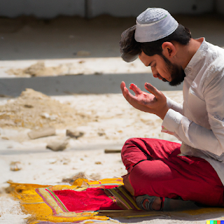 a Muslim man praying after an earthquake
