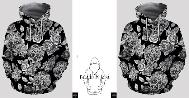 LW Men Rose Flower Skull Head Print Hoodie