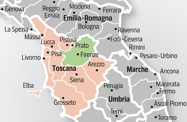 Map of the provinces of Tuscany