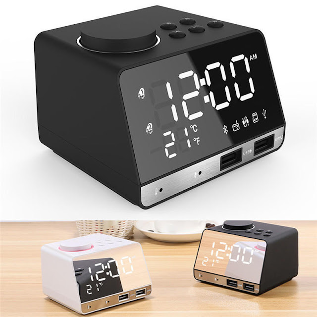 Dual Units Wireless Bluetooth Speaker Bass LED Display Alarm Clock FM Radio U Disk Speaker With Mic