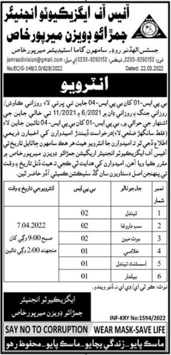 Latest Irrigation Department Human Resource Posts Mirpur Khas 2022