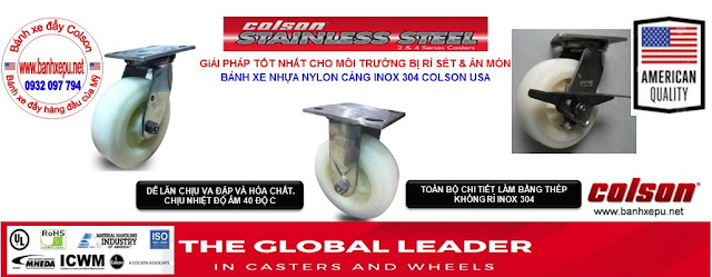 Bánh xe đẩy càng inox 304 Colson chịu lực phi 150 của Mỹ