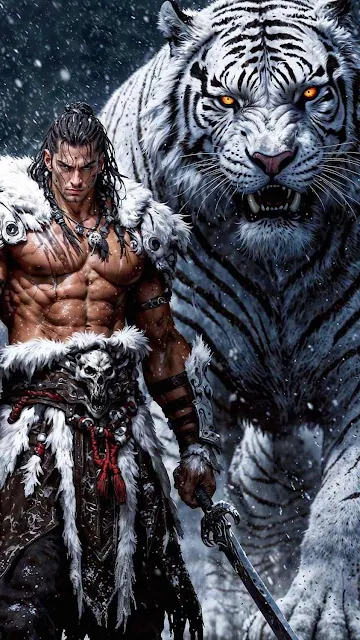 Warrior and Tiger Wallpaper for iPhone