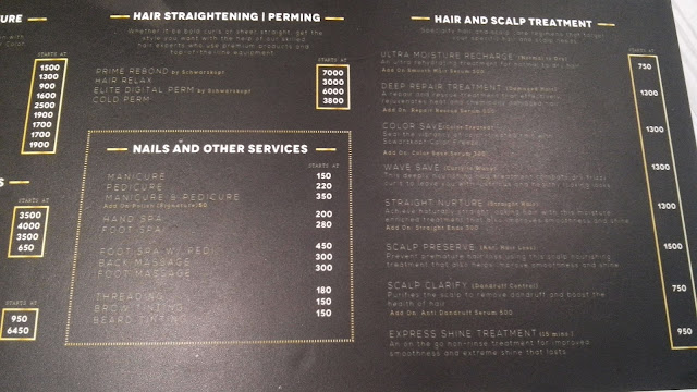 vivere salon menu of services