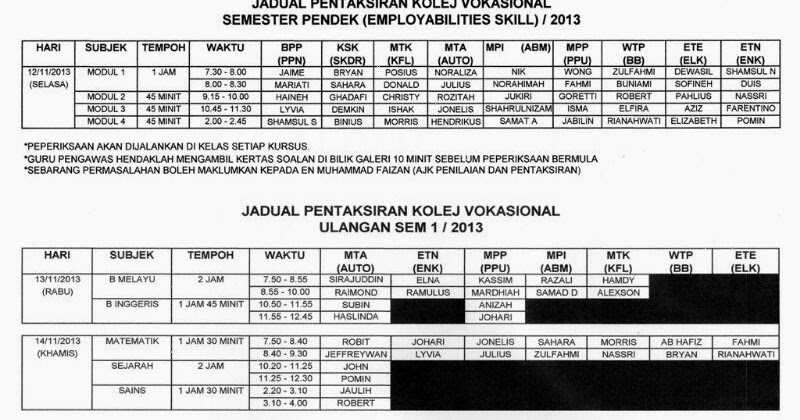 e yusgdm Jadual Pentaksiran Semester Pendek dan Ulangan 