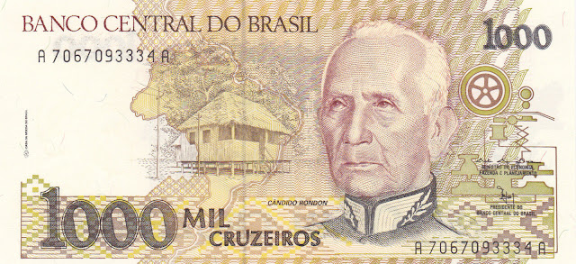Brazil Banknotes 1000 Cruzeiros banknote 1991 Marechal Candido Rondon