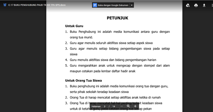 Download Contoh Buku Penghubung PAUD/ Buku Komunikasi