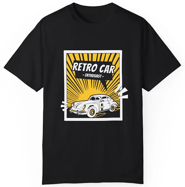Comfort Colors Car T-Shirt With Yellow and White Anime Manga Retro Car