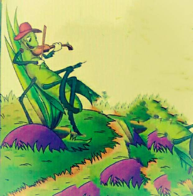 The Lazy Grasshopper is singing song.