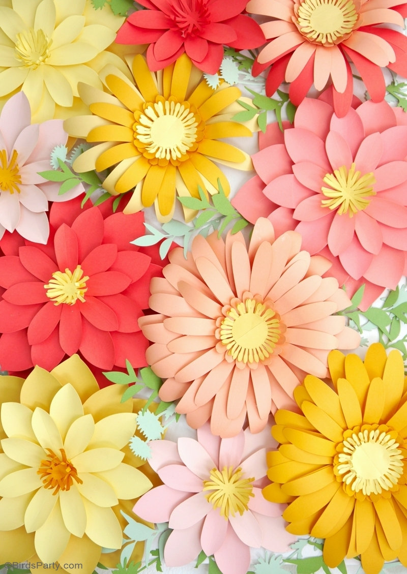 DIY Paper Flowers Backdrop - easy paper craft tutorial for creating beautiful paper flowers for weddings, party photo-booth or home decor! by BirdsParty.com @birdsparty #floralbackdrop #paperflowers #flowerbackdrop #diypaperflowers #diybackdrop #diyweddingbackdrop #didyfloralarch #floralarch #floralwall #diy 