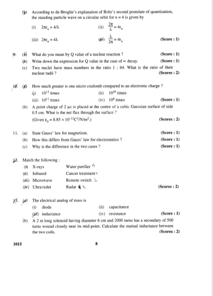 Plus Two Physics Previous Year Question Paper With Answer March 2016