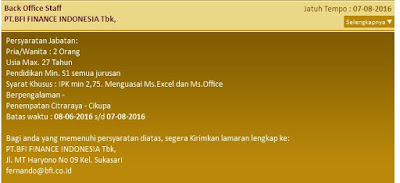 Lowongan kerja resmi PT.BFI FINANCE INDONESIA Tbk