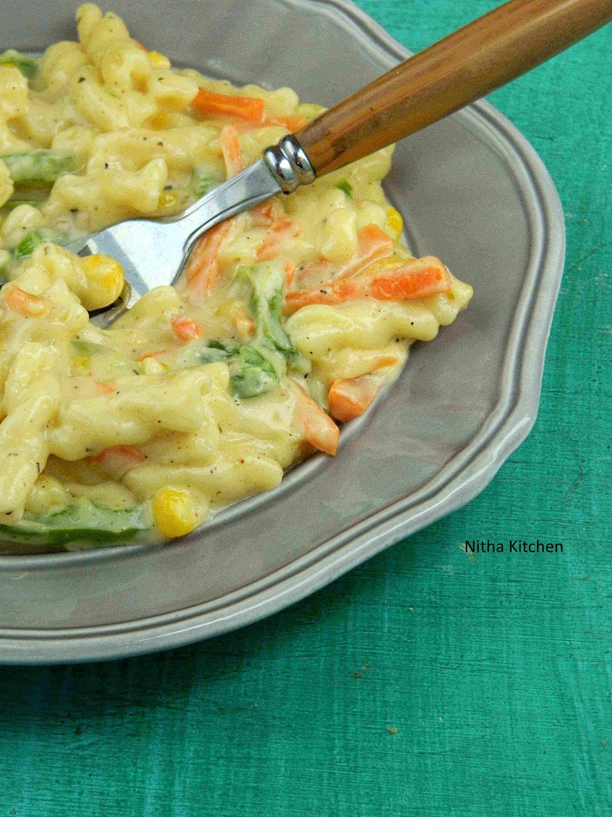 Creamy Veg Pasta with Homemade White Sauce Recipe - Nitha Kitchen
