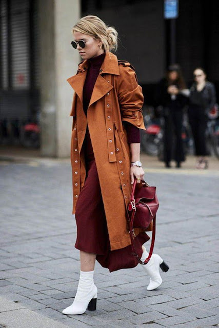 orange and burgundy street style