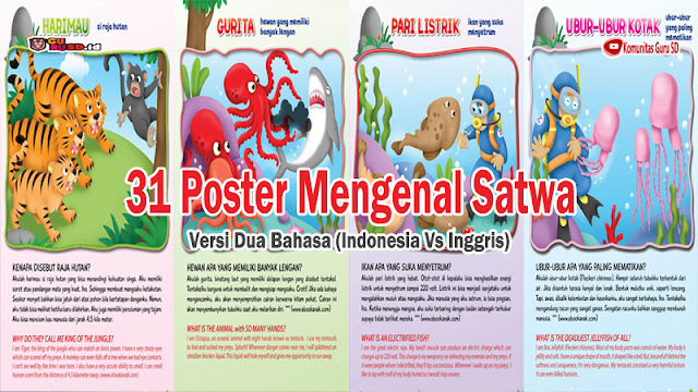 Download 31 Poster Mengenal Satwa Dua Bahasa (Indonesia Vs Inggris)