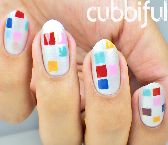 Colourful Geometric Squares Nail Art 