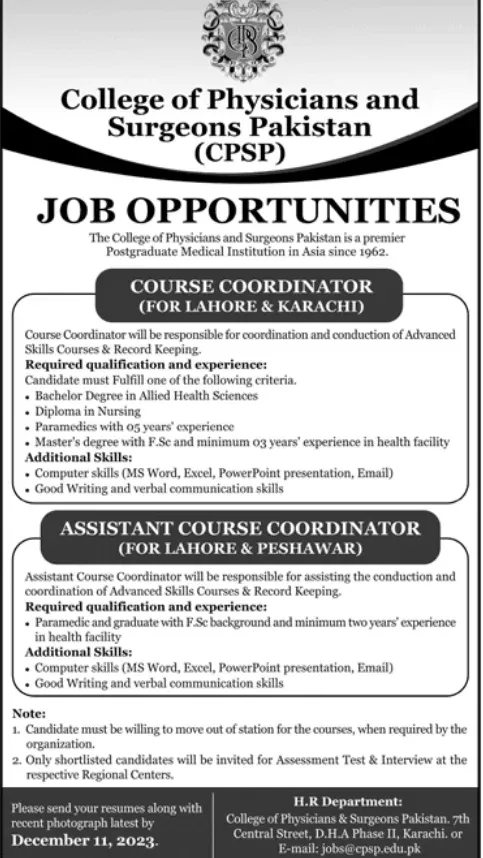 College of Physician and Surgeon Pakistan (CPSP) jobs