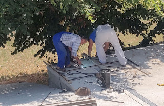 Welding away as they make the door