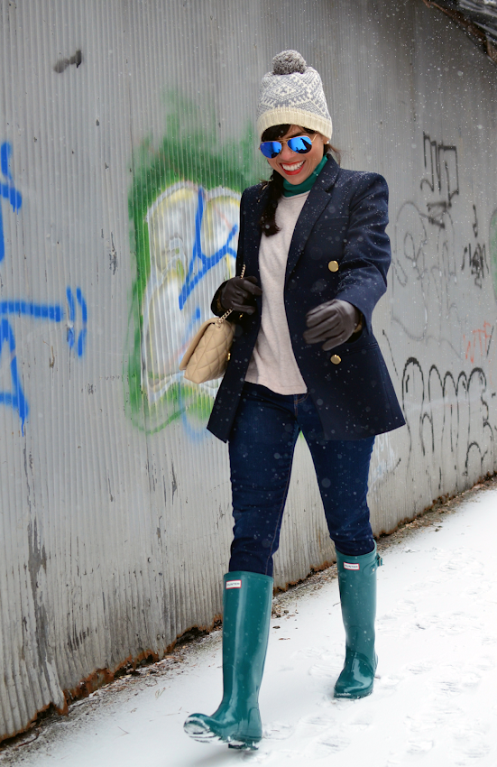 Hunter boots in the snow