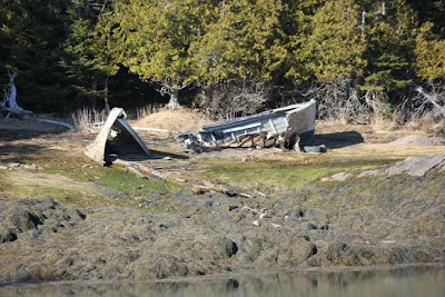 beached and broken boat