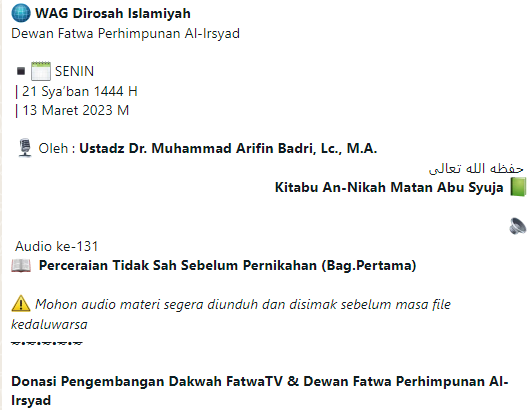 Audio ke-131 Perceraian Tidak Sah Sebelum Pernikahan (Bag. Pertama)