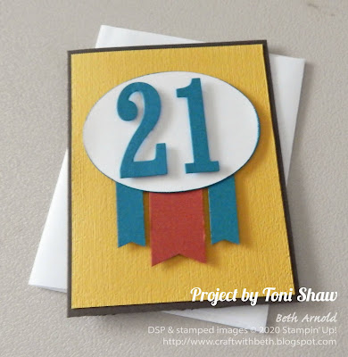 Craft with Beth: Stampin' Up! Second Sunday Sketches #17 card sketch challenge with measurements Toni Shaw Large Number Dies birthday card subtle embossing folder