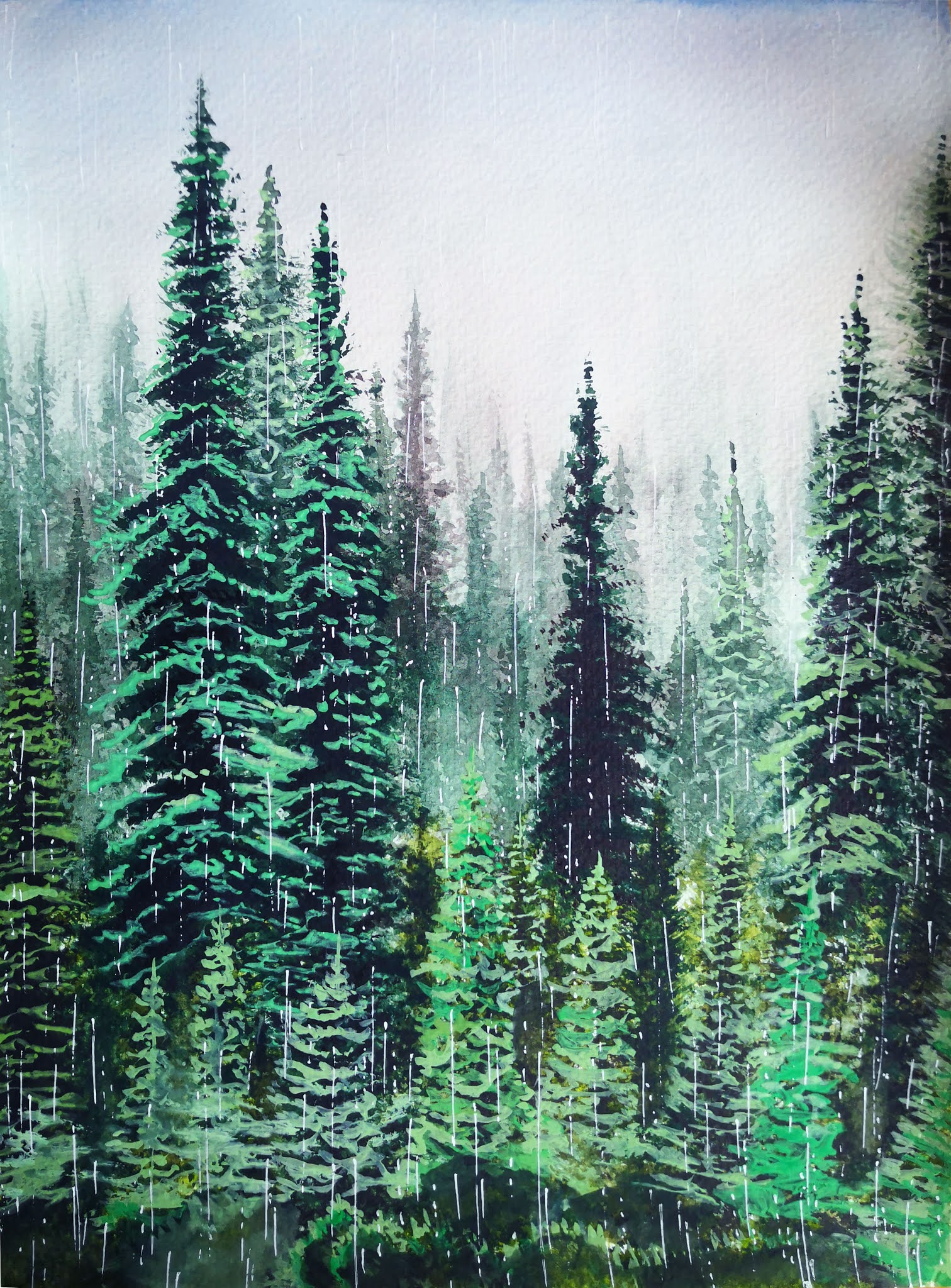 How to draw pine tree forest in the rain tutorial for beginner, come to see my online class