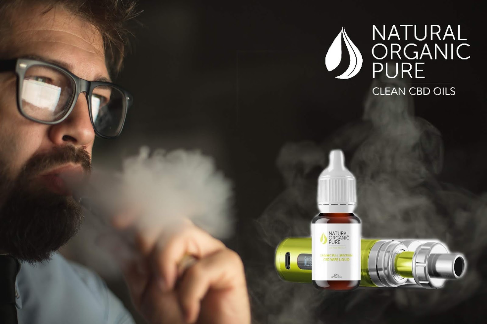 cbd vape oil product | cbd vape liquid | man with glasses vape cloud | vaping cbd oil  |cbd oil e-liquid by  | natural organic pure clean cbd oils