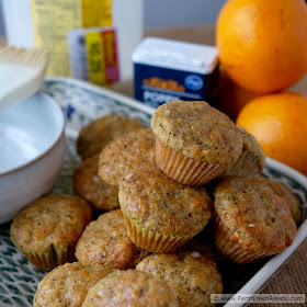 These bright sweet muffins have a snappy crunch when you bite into them. The orange juice and zest pairs nicely with poppy seeds, and makes a sweet addition to a morning tea break, knitting club, or after school snack.
