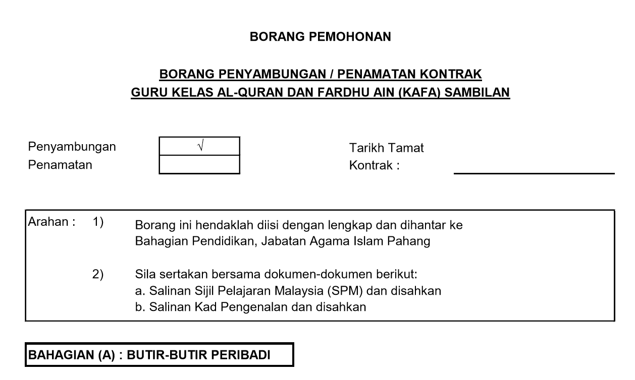 Borang Permohonan Sambung Kontrak Guru KAFA JAIP 2019 