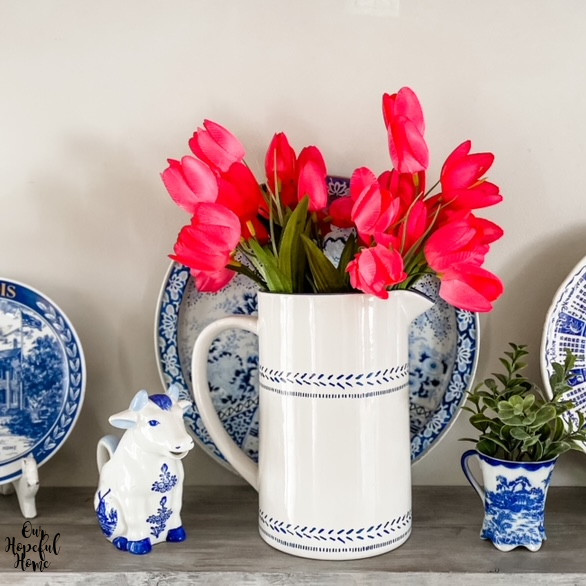 spring tulips flowers pitchers vase plates