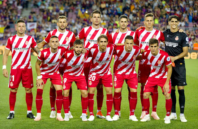 GIRONA F. C. - Temporada 2018-19 - Aday Benítez, Stuani, Alcalá, Juanpe, Bernardo y Bono; Aleix García, Portu, Muniesa, Álex Granell y Pere Pons. F. C. BARCELONA 2 (Messi, Piqué) GIRONA C. F. 2 (Stuani 2). 23/09/2018. Campeonato de Liga de 1ª División, jornada 5. Barcelona, Nou Camp.