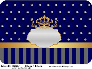 Golden Crown in Blue and Diamonds, Free Printable  Labels.